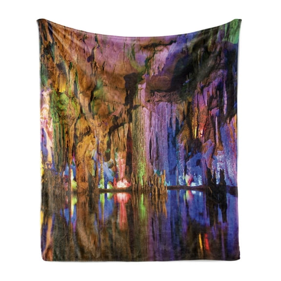 Guilin Soft Flannel Fleece Throw Blanket, Image of Stalactite and Stalagmite Formations Assembly Dragon Cave Yangshuo, Cozy Plush for Indoor and Outdoor Use, 70" x 90", Multicolor, by Ambesonne
