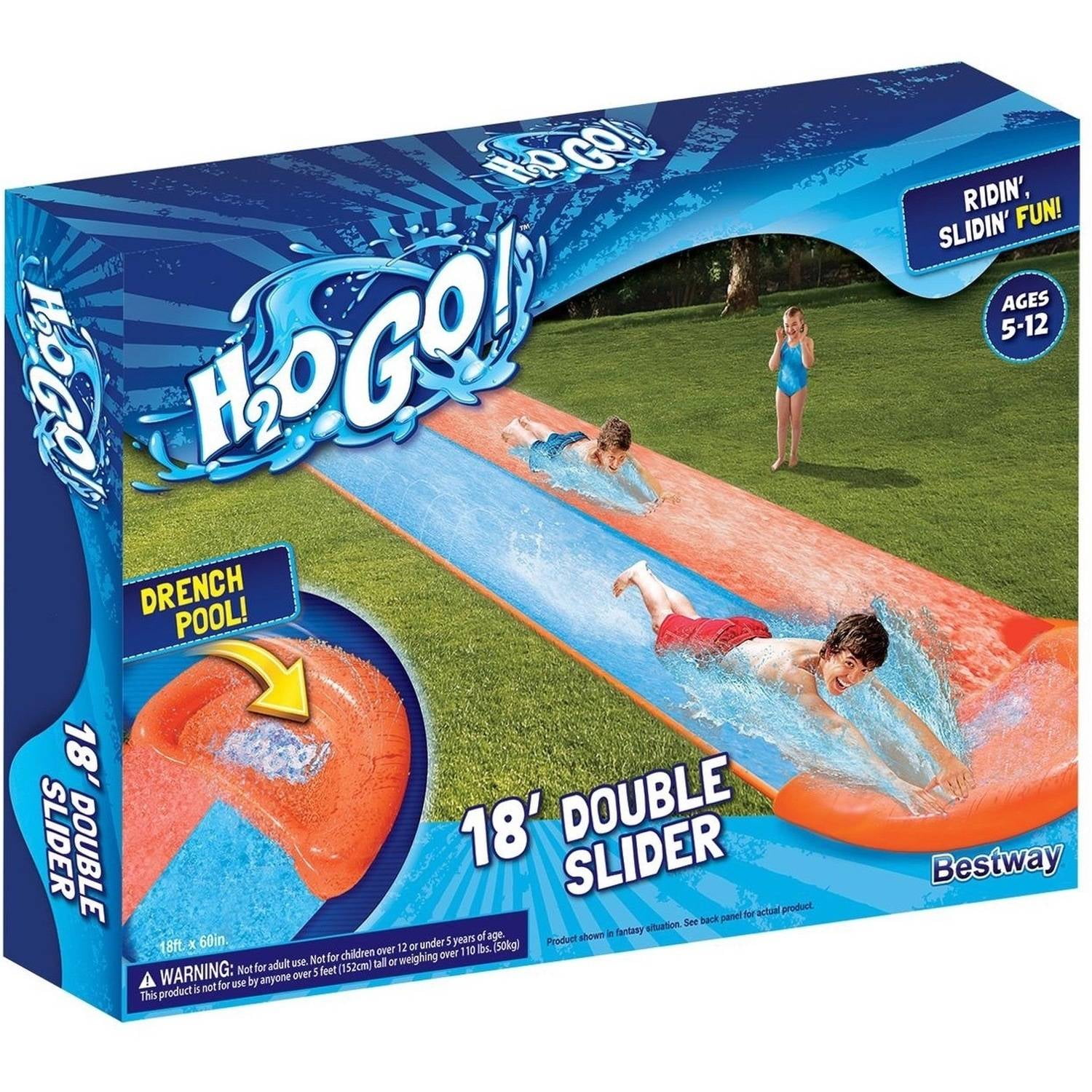 H2O Go Quadruple 16' Slip Slide Water Slide w/ Drench Pool Ridin Slidin Fun NEW 