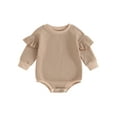 thumbnail image 1 of EYIIYE Infant Baby Girl Long Sleeve Romper Newborn Ruffle Round Neck Jumpsuit Solid Color Textured Bodysuit Loose Casual Daily Clothes, 1 of 9