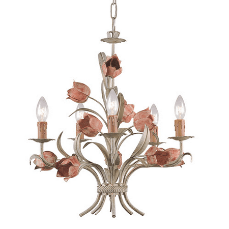 

Chandeliers 5 Light With Wrought Iron Sage and Rose size 20 in 300 Watts - World of Lighting
