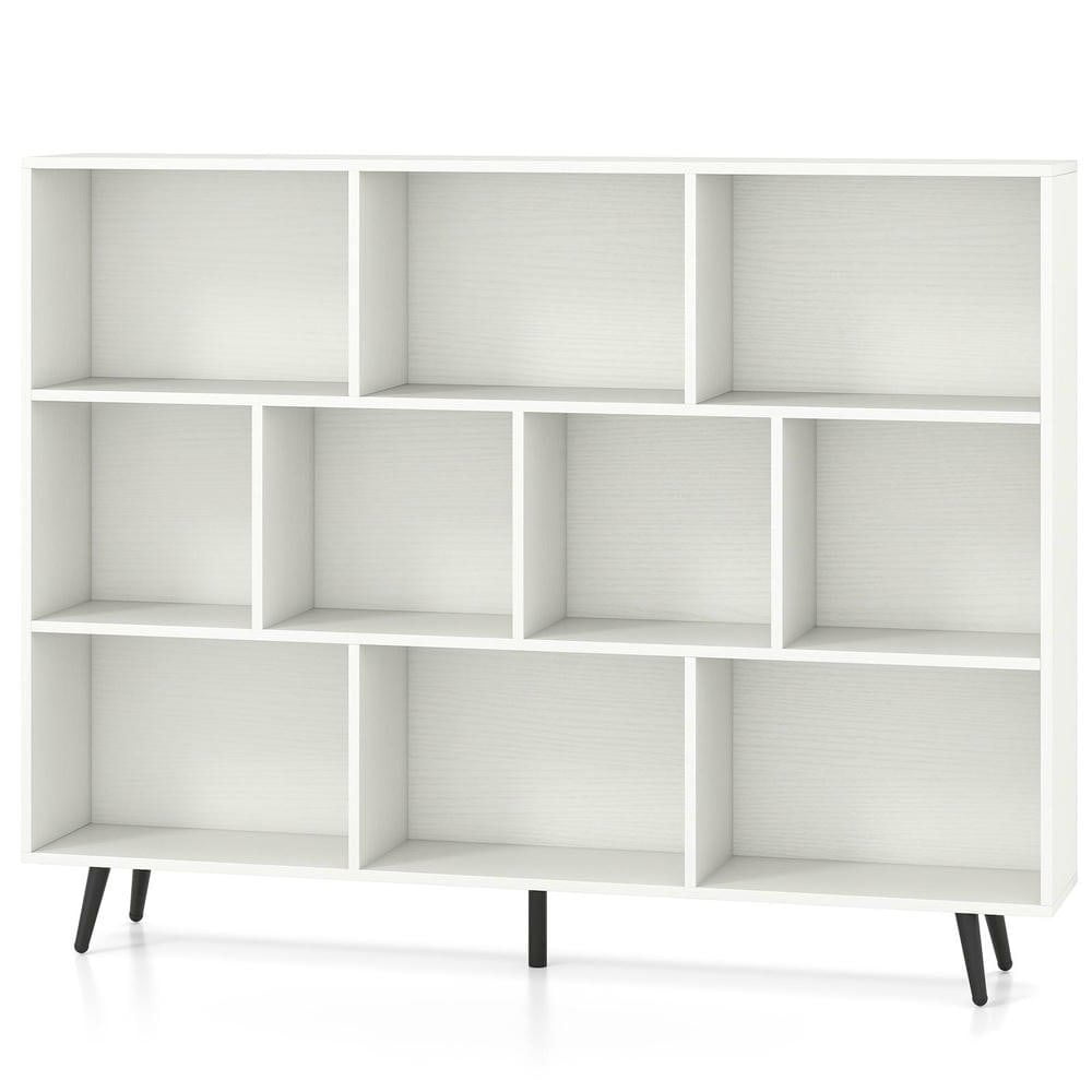 Resenkos 10-Cube Bookcase with 5 Tapered Metal Legs, White + Black