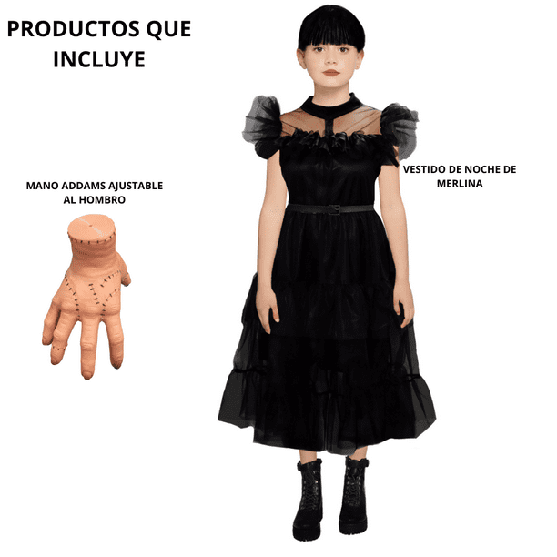Disfraz Vestido Merlina Addams Noche de Fiesta para Dama Talla