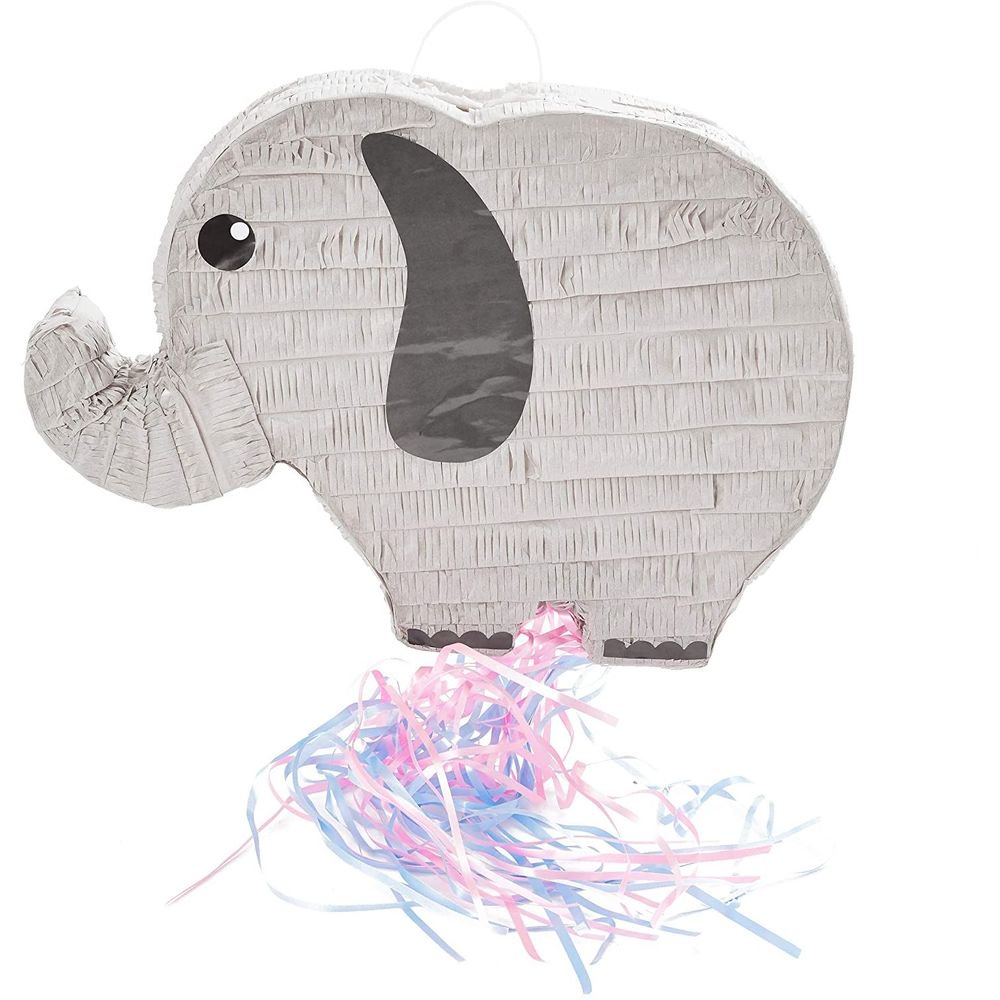 Cute Elephant Small Pull String Pinata for Kids Birthday, Gender Reveal