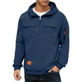 thumbnail image 6 of Dresfit Quarter Zip Sweatshirts Mens Hooded Tactical Hoodies Long Sleeve Fleece Travel Pullover Fall Winter Zipper Multi Pockets Cargo Tops Navy S, 6 of 9
