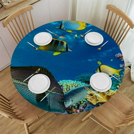 

Bciig Fish Coral Reef Ocean Round Table Cover Stain Resistant Washable Indoor Outdoor Tablecloth Kitchen Dining Wedding Parties 100％ Polyester Fiber Outdoor Fitted Tablecloths 38 -42