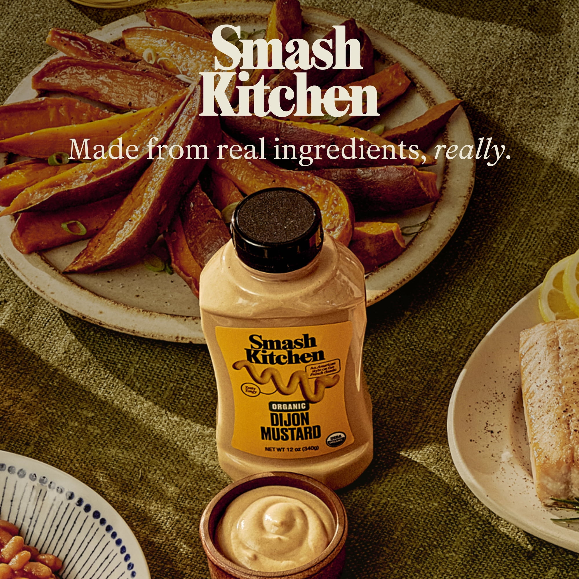(12 pack) Smash Kitchen Organic Dijon Mustard, 12 oz Bottle
