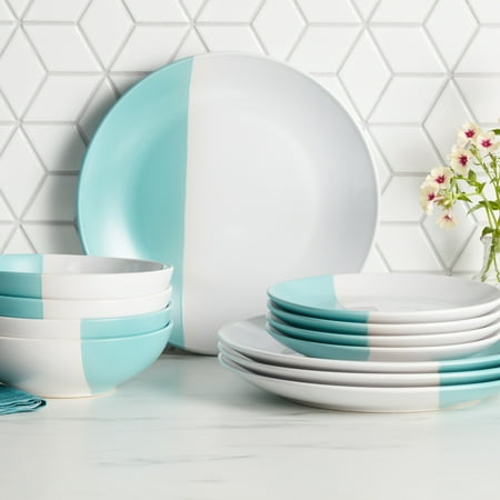 

Stone Lain Lizzy Stoneware 12-Piece Round Dinnerware Set Teal CB