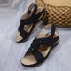 thumbnail image 1 of Sandalias de cuña para mujer, cómodas para exteriores, con soporte para el arco del pie (negro 38), 1 of 9