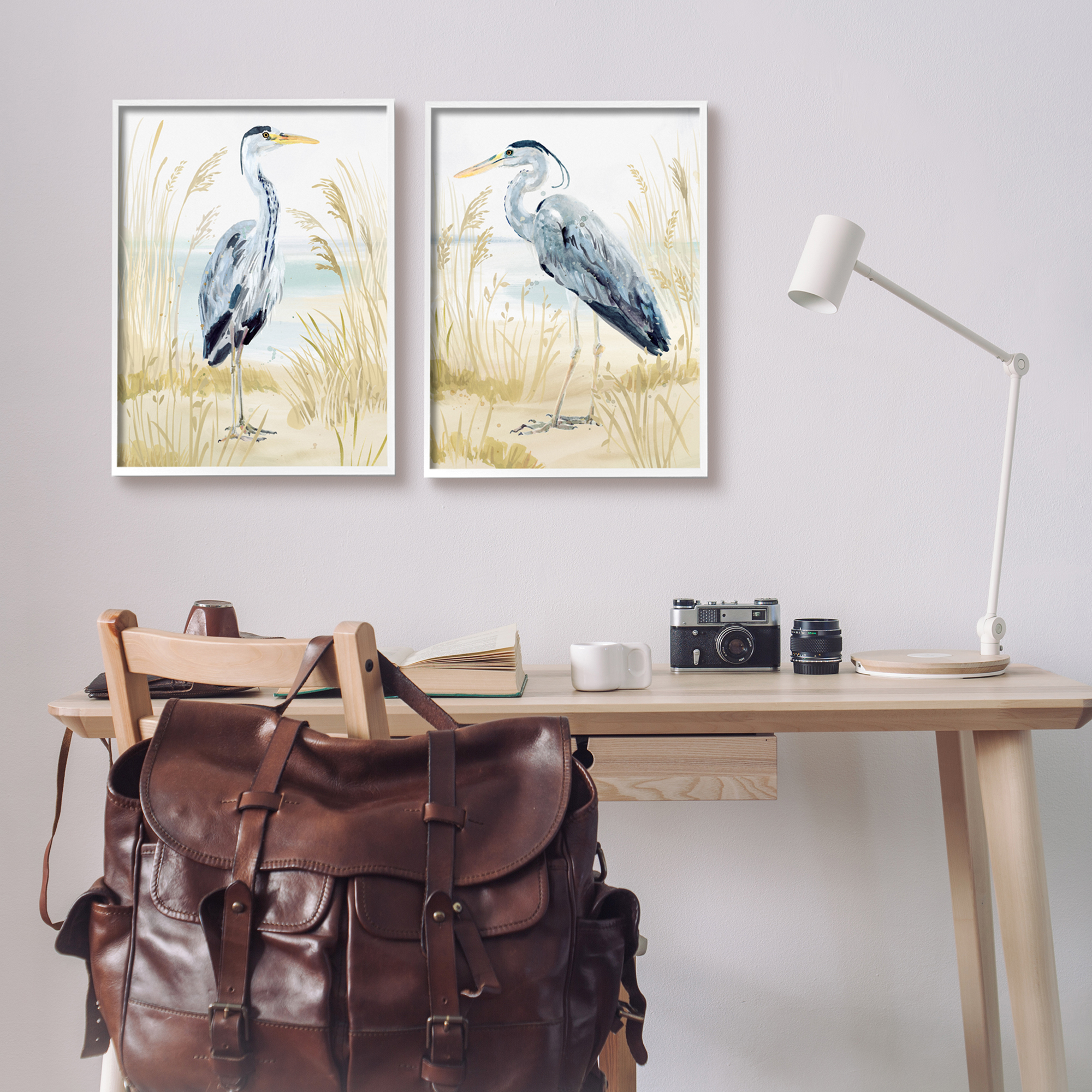 Stupell Industries Heron & Beach Reeds Animals & Insects Painting White Framed Art Print Wall Art, 16 x 20