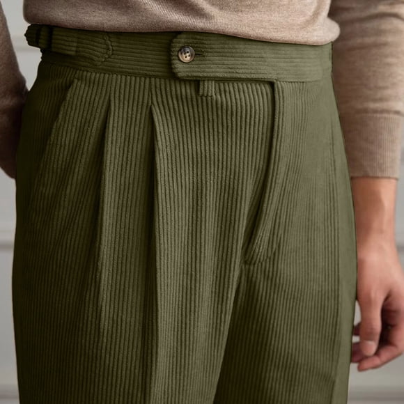 Men's Casual Pants - Corduroy Italian Style Straight Fit Trousers for Everyday Leisure and Streetwear Fashion