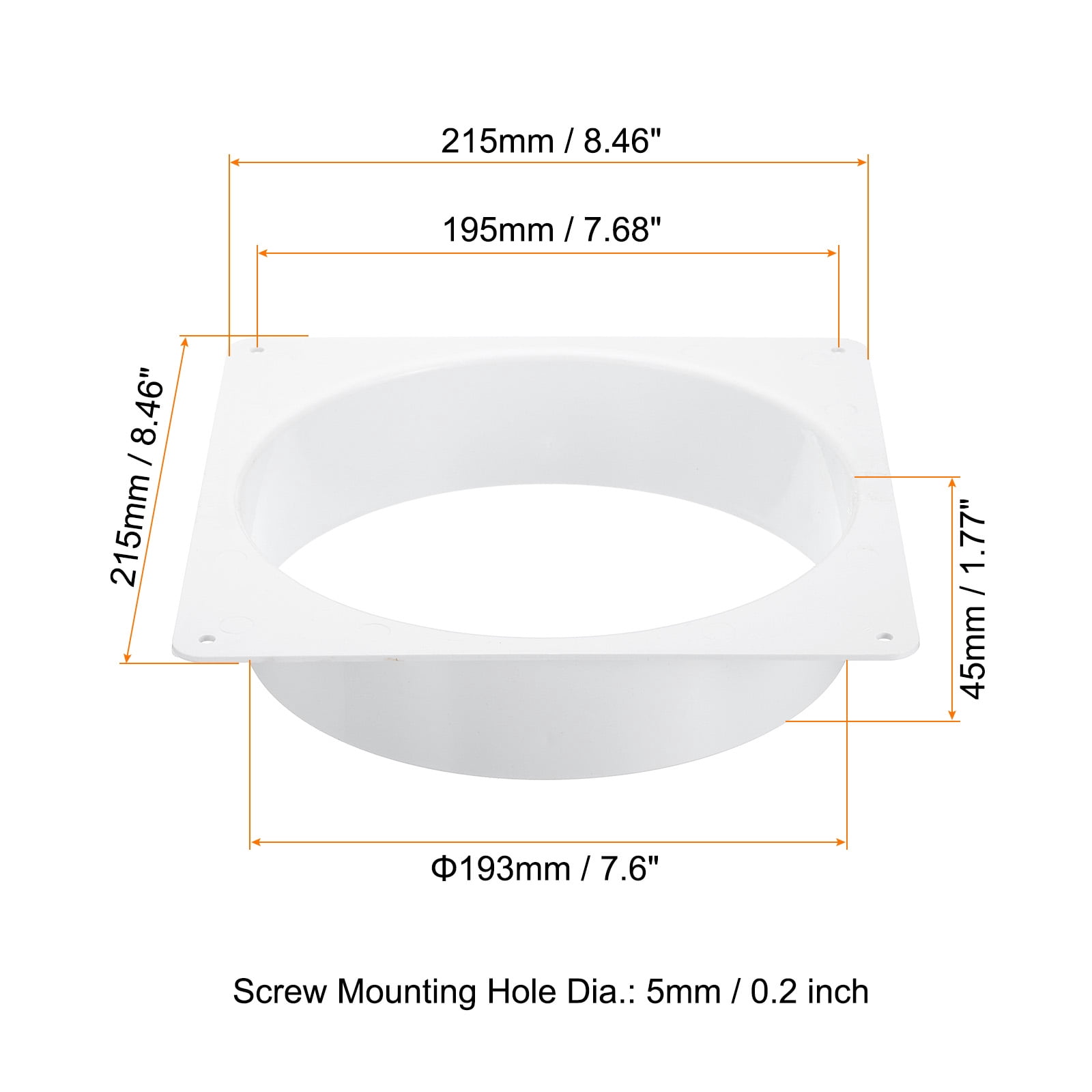 Uxcell 8" Duct Connector Flange Dryer Vent Wall Plate Square to Round with Clamp for Air Cooling Ventilation White