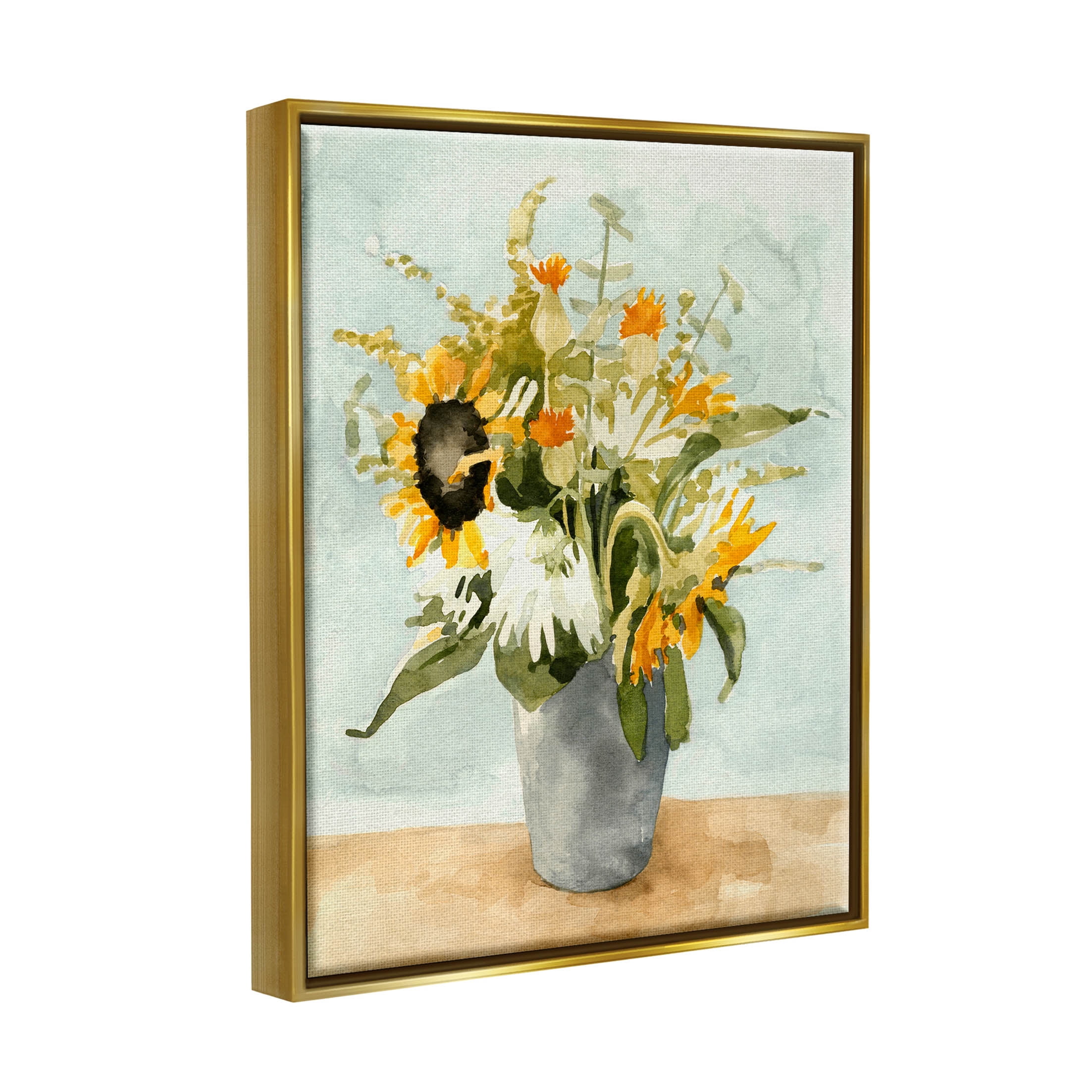 Stupell Industries Mixed Sunflower Bouquet Country Florals Painting Metallic Gold Floating Framed Canvas Print Wall Art, Design by Emma Caroline