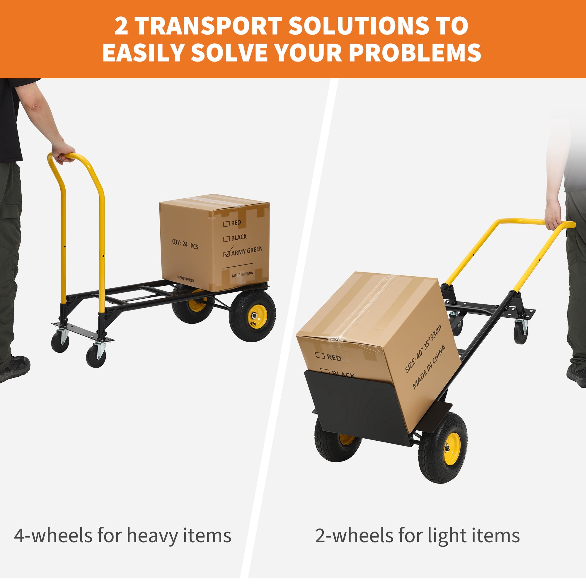 Mescukay 2-in-1 Convertible Hand Truck Max 400 LBS, Platform Truck Dolly with 4 Wheel, Wheel Dolly Cart with Telescoping Handle for Moving Warehouse, Garden, Grocery