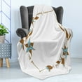 thumbnail image 4 of Brown and Blue Soft Flannel Fleece Blanket, Floral Pattern with Lines Curves Botany Inspired Abstract Art, Cozy Plush for Indoor and Outdoor Use, 50" x 70", Caramel Pale Blue White, by Ambesonne, 4 of 5