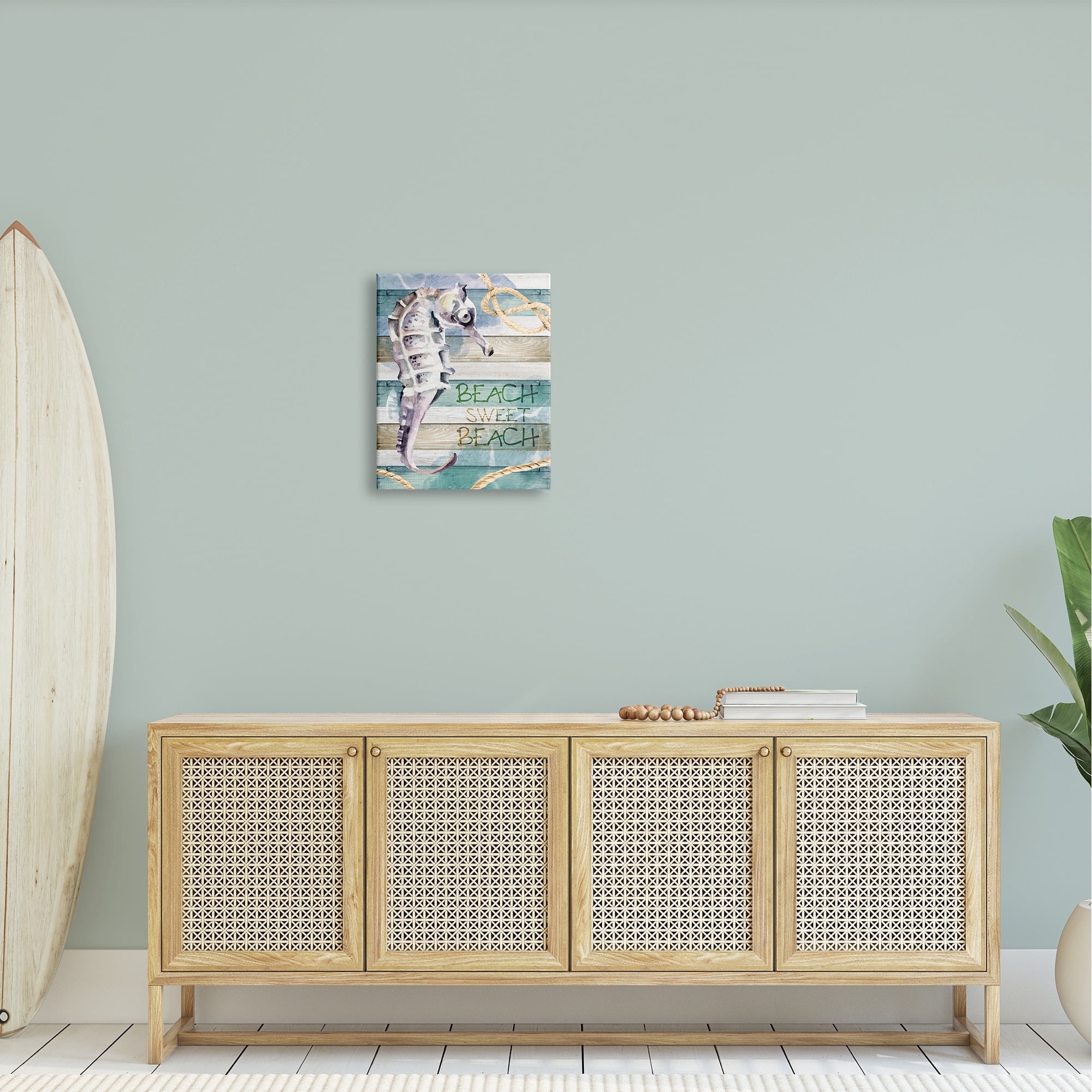 Stupell Sweet Beach Seahorse Nautical Rope Landscape Painting Gallery Wrapped Canvas Print Wall Art