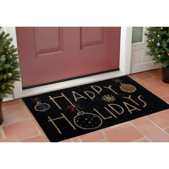 24" X 36" Black and Natural Coir Happy Holidays Outdoor Christmas Door Mat