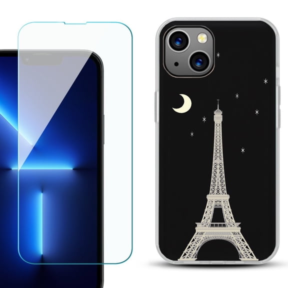 OneToughShield ® for iPhone 15 Plus Shockproof Phone Case, with Tempered Glass Screen Protector - Eiffel Tower Moon