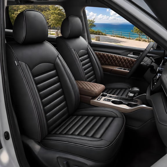 Black Seat Covers Full Set Fit for GMC Terrain 2010-2024 Breathable and Waterproof Car Seat Covers 5 Seat Leather Seat Covers