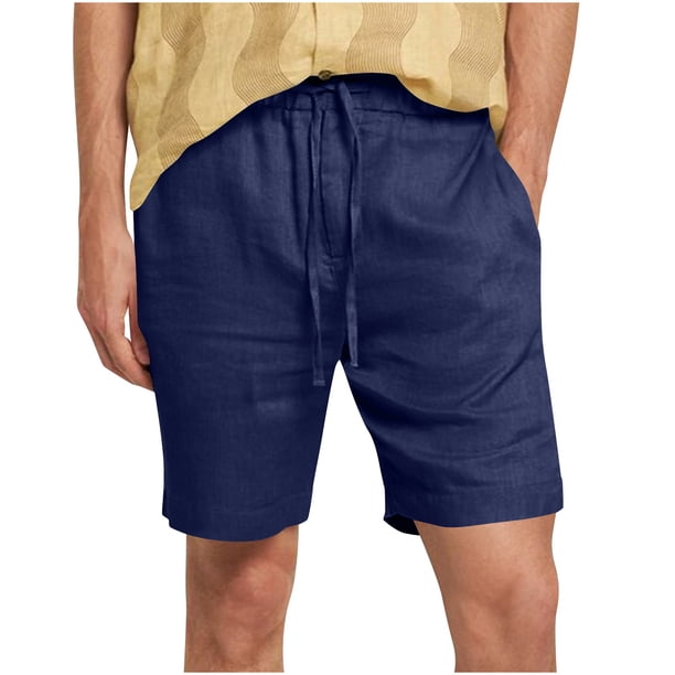 Pantalones de Hombre Elástico Cintura Músculo Casual Imitación Algodón Lino Textura Atado Cinco Cuartos de Pantalones Cortos