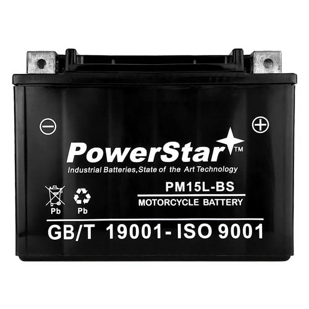 PowerStar 12 Volt 14Ah Battery MS12-15L-BS for Motorcycles, Snowmobiles, ATVs