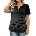 thumbnail image 6 of VBVC Women's Fish Print Notch Neck Tops , Casual Button Detail Shirts For Women,Ladies' Lightweight Loose Short Sleeve Blouses,Black,S-3XL, 6 of 8