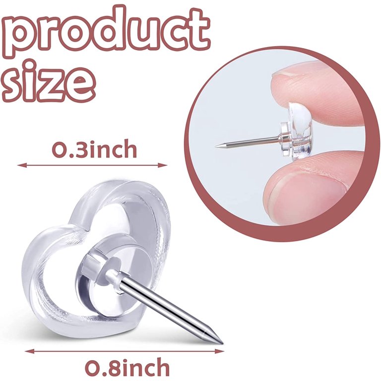 100PCS Clear Heart Push Pins – Cute Decorative Thumb Tacks For Bulletin Boards, Notes & Photos