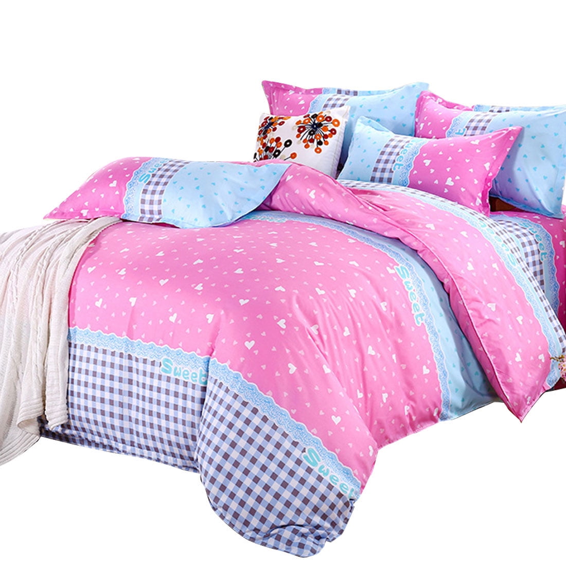 Heart Pattern Duvet Cover Pillowcase Quilt Cover Bedding Set Pink Queen