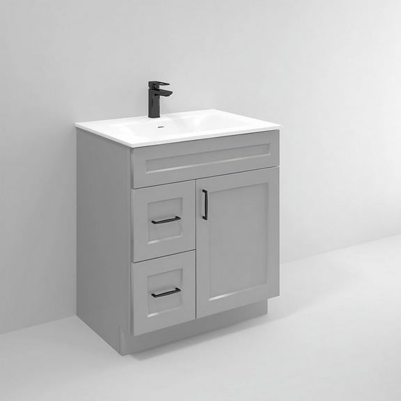 Light Grey Shaker Bathroom Vanity Sink Base with Drawers 30" Ready-to-Assemble Cabinet