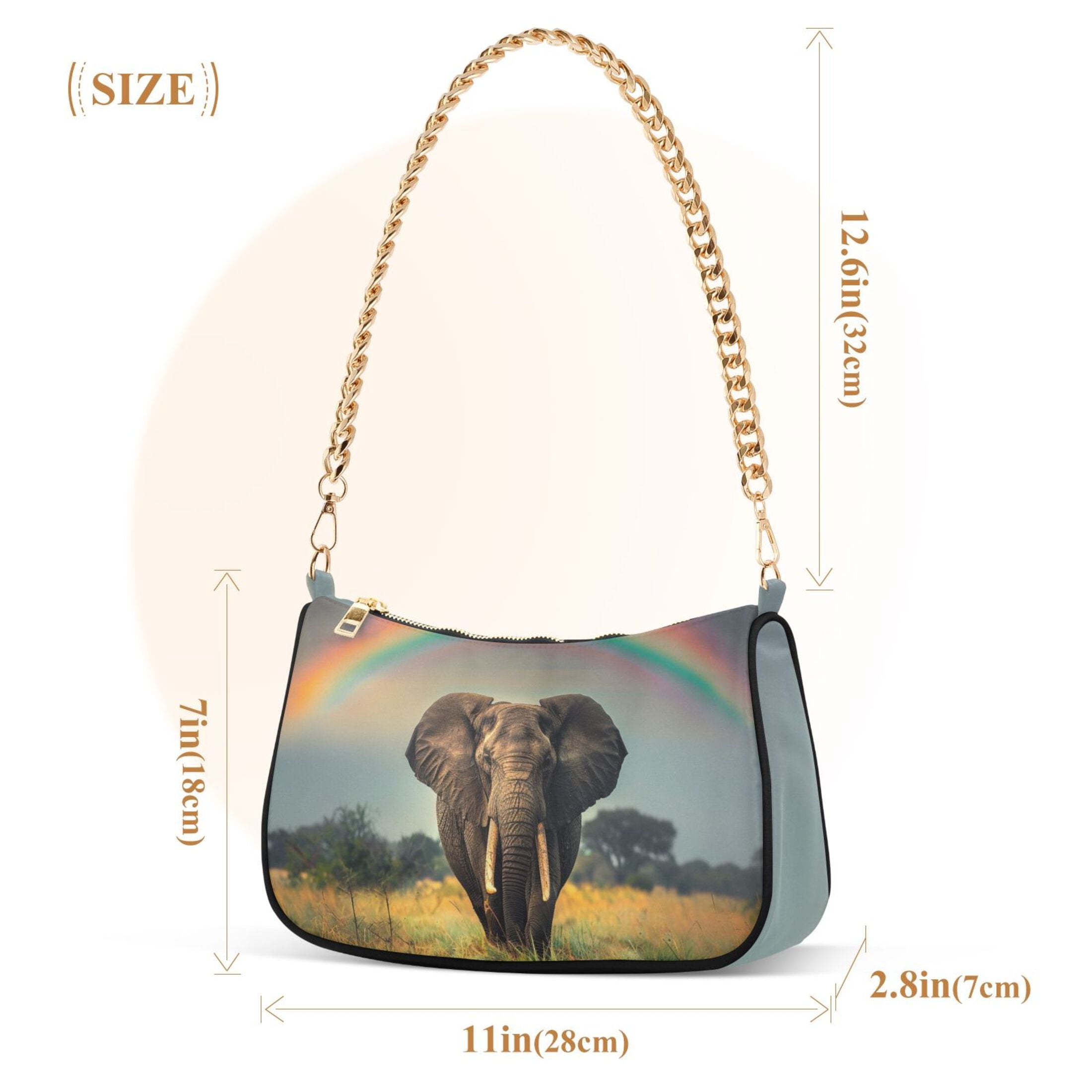 Ryvnso Elephant and Rainbow Womens Chain Shoulder Bag Tote Handbags Clutch Hobo Purse with Zipper for Travel