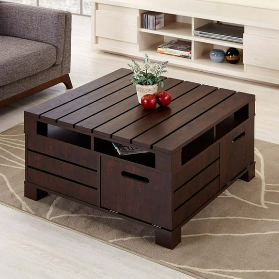 Furniture of America Bartoll Wood Square Storage Coffee Table in Vintage Walnut