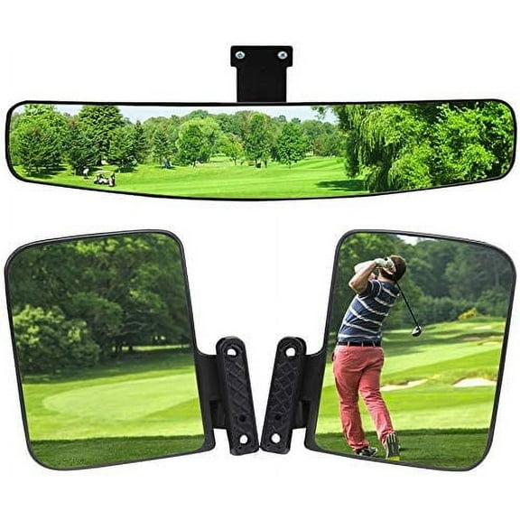 HKOO Newest Golf Cart Folding Side Mirrors and Rear View Mirror 16.5" Extra Wide Panoramic Golf Cart Mirrors Fits for Club Car EZGO Yamaha Combo Pack