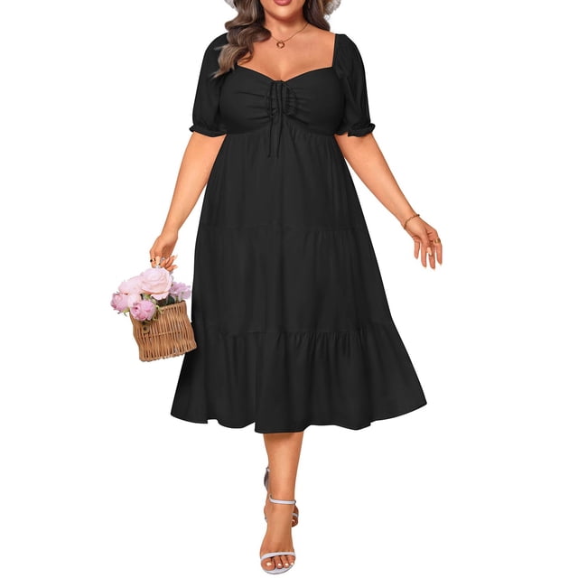 Vestido de verano Talisea, talla grande, línea A, escalonado, viscosa negra