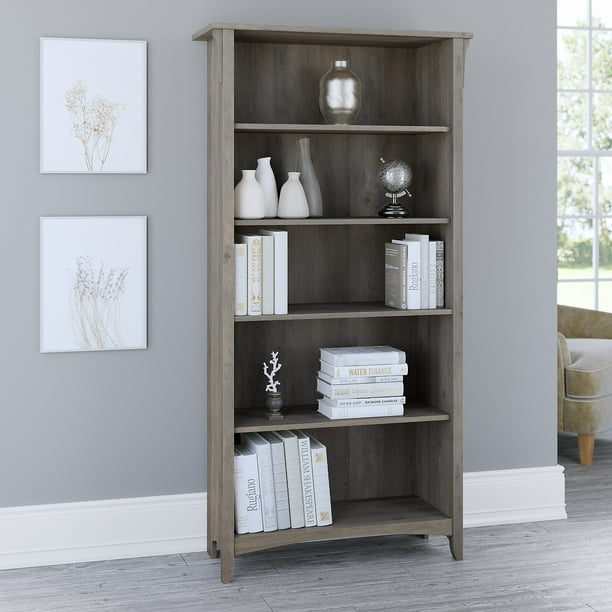 O&k furniture industrial tall corner bookshelf, 5 tier corner display unit shelves, brown finish. walmart com