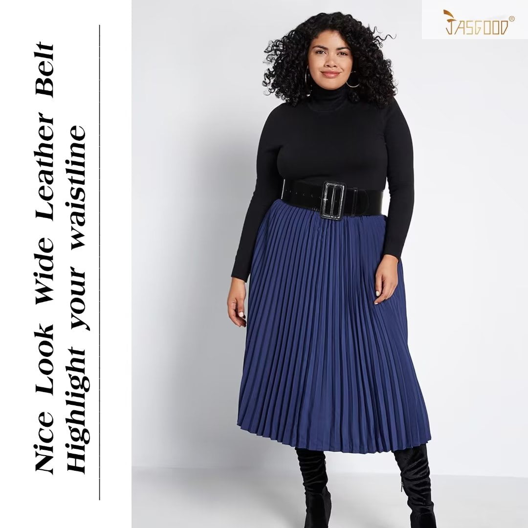 JASGOOD Women Wide Elastic Belt Plus Size Fashion Vintage Stretch Brown  Leather Waist Belts for Dresses 