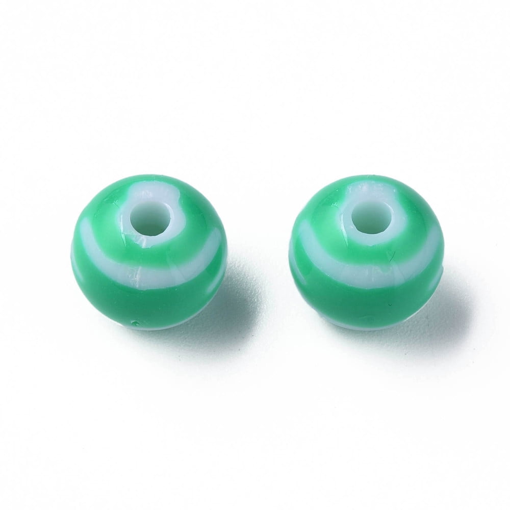 500g Opaque Striped Acrylic Beads Round Green 11.5x10.5mm Hole: 2.5mm about 549pcs/500g