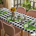 thumbnail image 3 of Welcome Bow Knot Wreath Table Cloths for 8 Foot Rectangle Tables, Summer Flowers Black Gray Plaid Patio Waterproof Elastic Fitted Tablecloths, Washable Rectangular Table Cover for Camping, 3 of 8