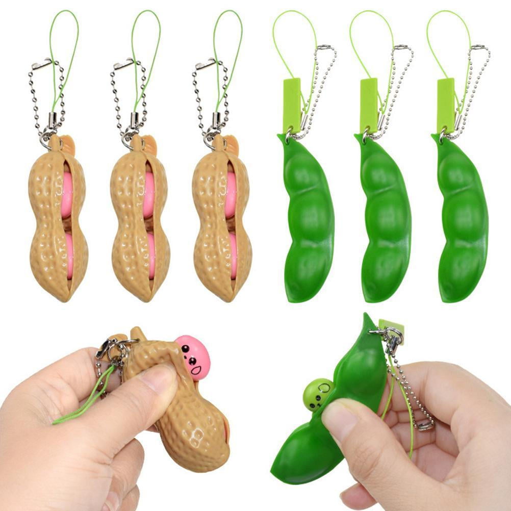 3Pcs Peanut Keychain Sensory Toys Anti-Anxiety Decompression Antistress Toy 
