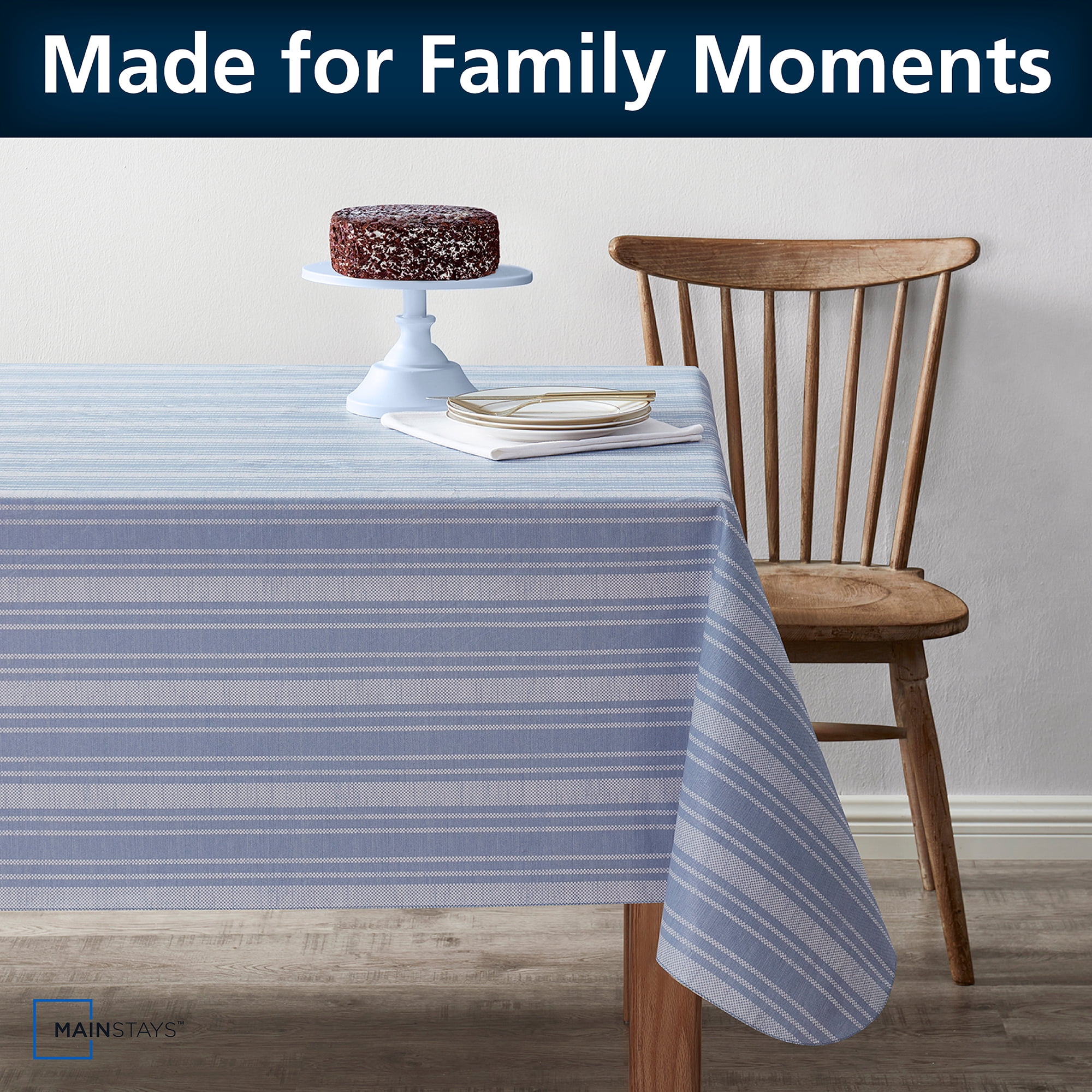 (2 pack) Mainstays Blue Striped PEVA Tablecloth 60" x 102" Rectangle