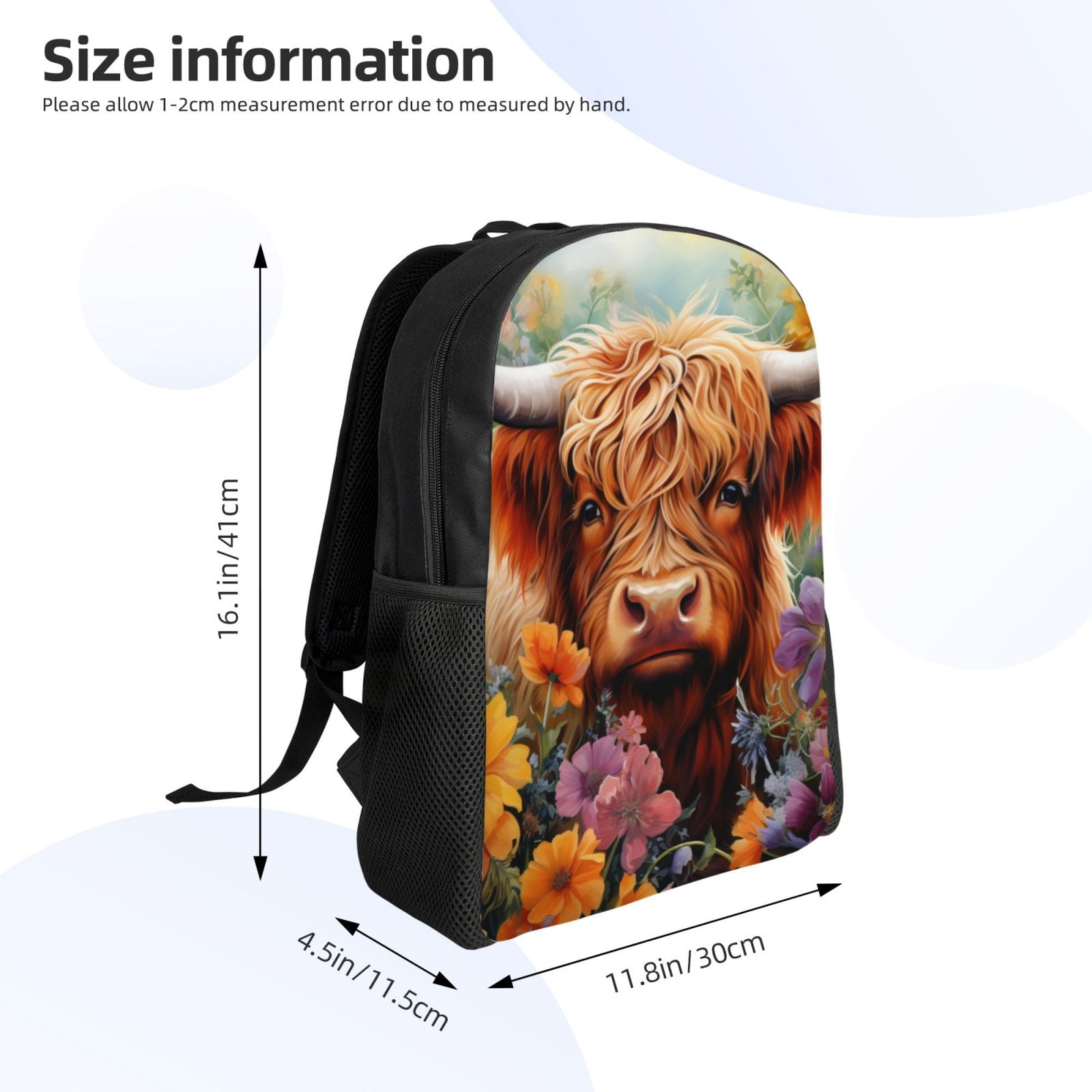 Horeoi Countryside Colorful Floral Cow Print Waterproof 600D Oxford Laptop Backpack for School Travel Work - Lightweight Durable Bag with Adjustable Straps