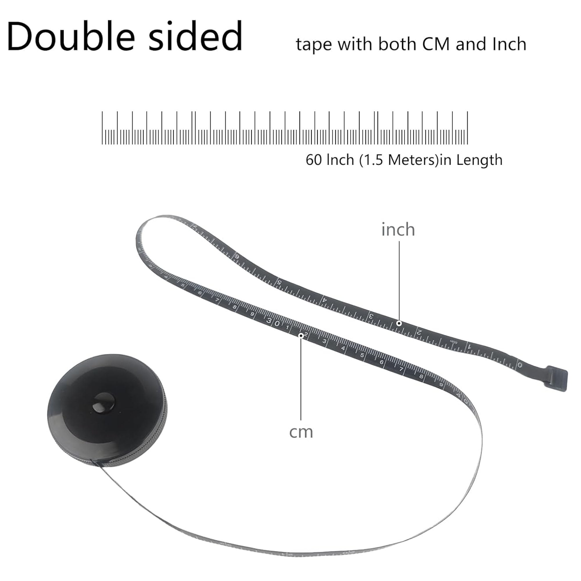 4Pack Soft Tape Measure Retractable Measuring for Body Fabric Sewing Tailor Cloth Knitting Craft Weight Loss Measurements Retractable Black Double Scales Rulers