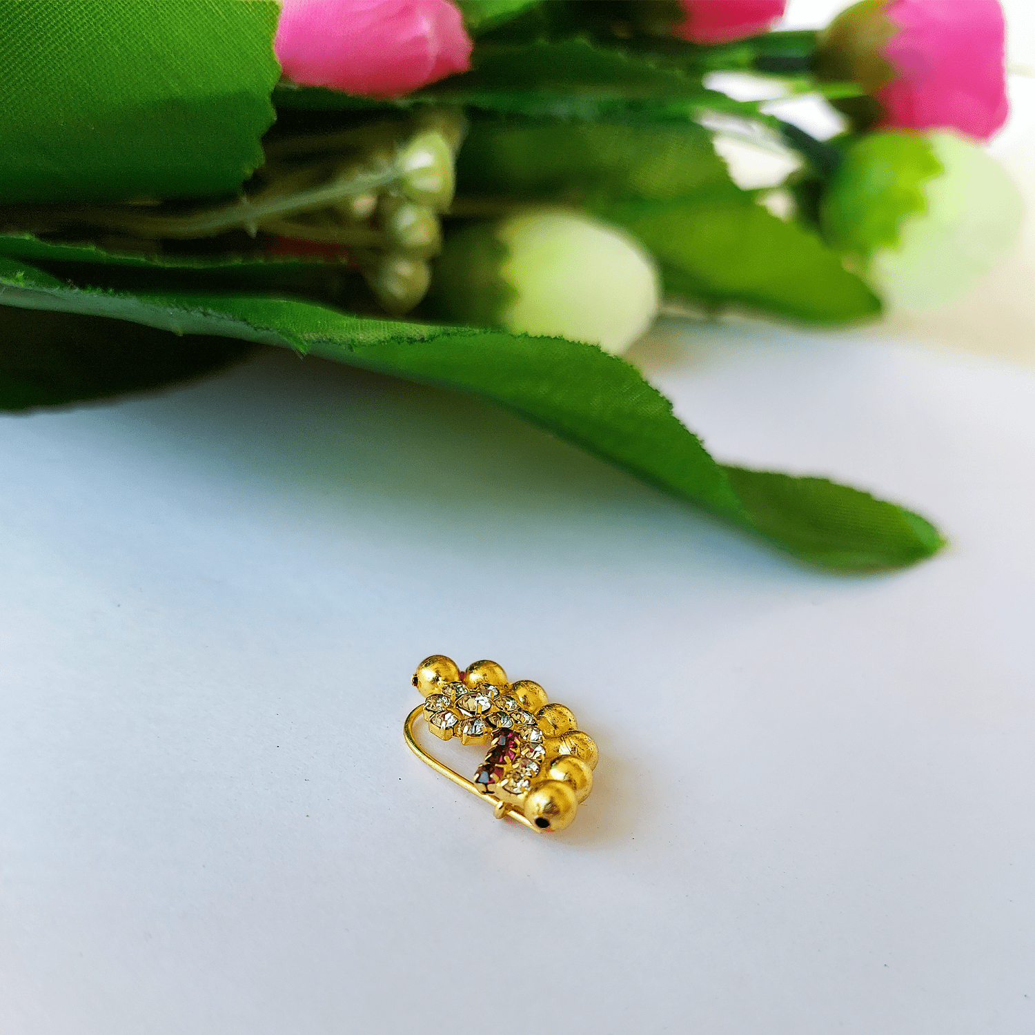 Kaash Customs Traditional Indian Style Gold Plated Nose Ring with Kundan Design for Women Gift For Her