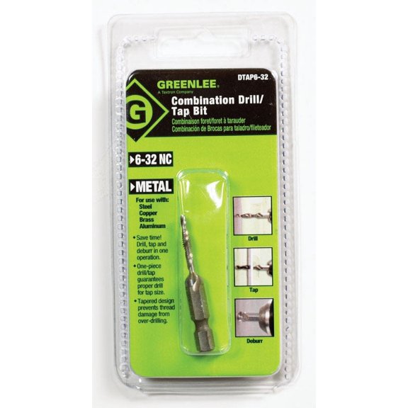 Greenlee Drill/Tap/Countersink,HSS,6-32 DTAP6-32
