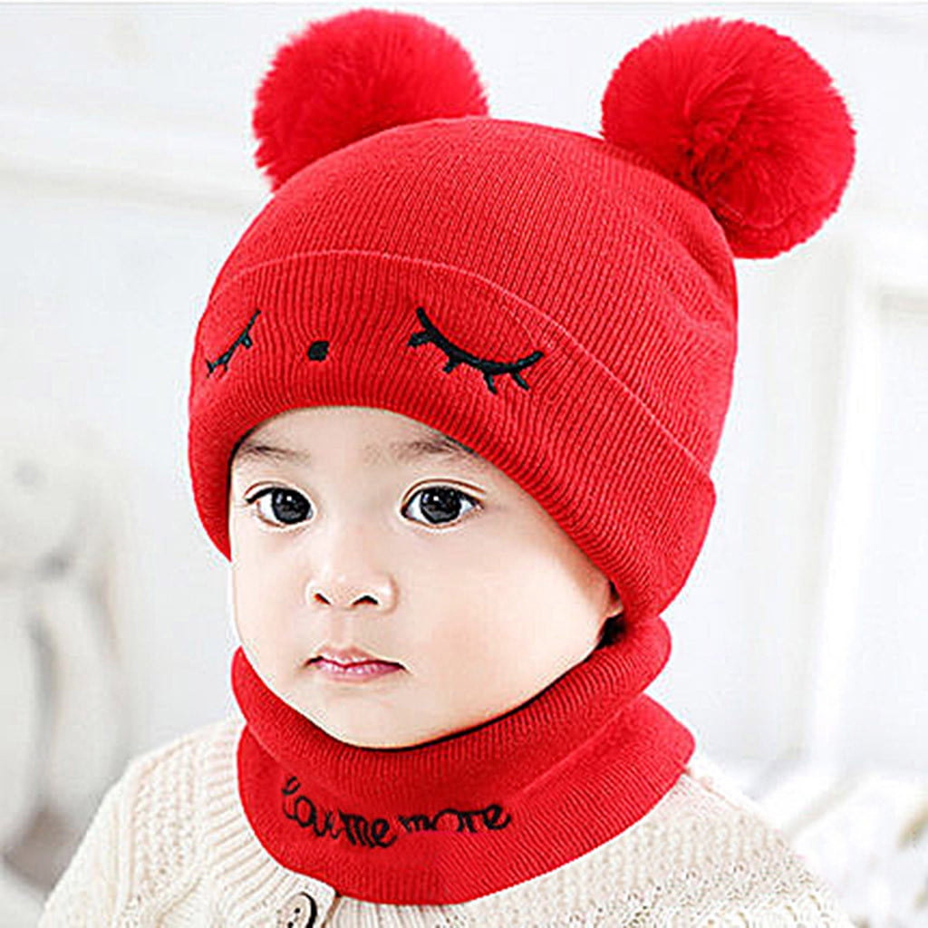 Baby Kids Girls Boys Toddler Warm Winter Crochet Knit Hat Beanie Cap Scarf Set 