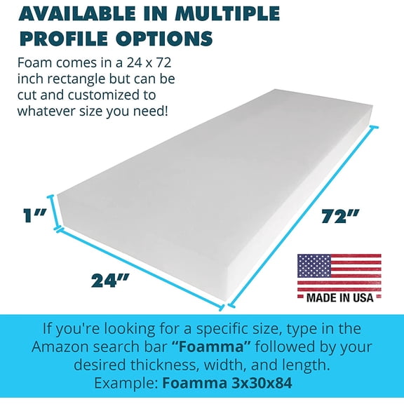 1" x 24" x 72" High Density Upholstery Foam Cushion, Upholstery Couch Cushion Replacement, Chair, Filler Stuffing