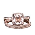 thumbnail image 1 of 5.75 Carat 10mm Cushion Cut Morganite 10k Rose Gold Wedding Set Diamond Moissanite Bridal Ring Infinity Stacking Matching Band, 1 of 7