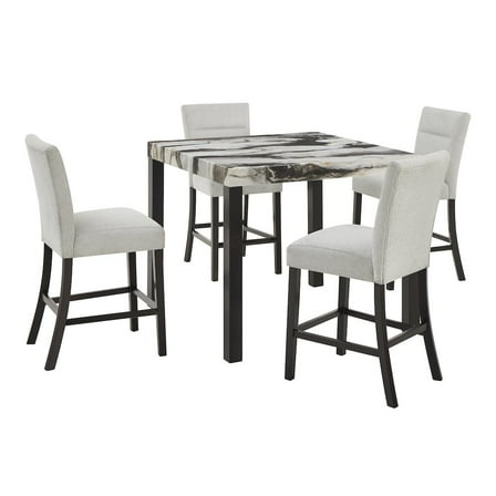 Roundhill Furniture Cavira Modern Faux Marble Counter Height Dining Table with 4 Stools