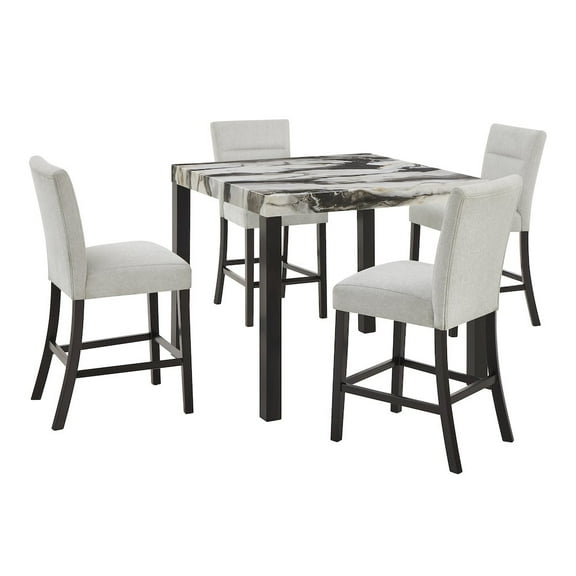 Roundhill Furniture Cavira Modern Faux Marble Counter Height Dining Table with 4 Stools