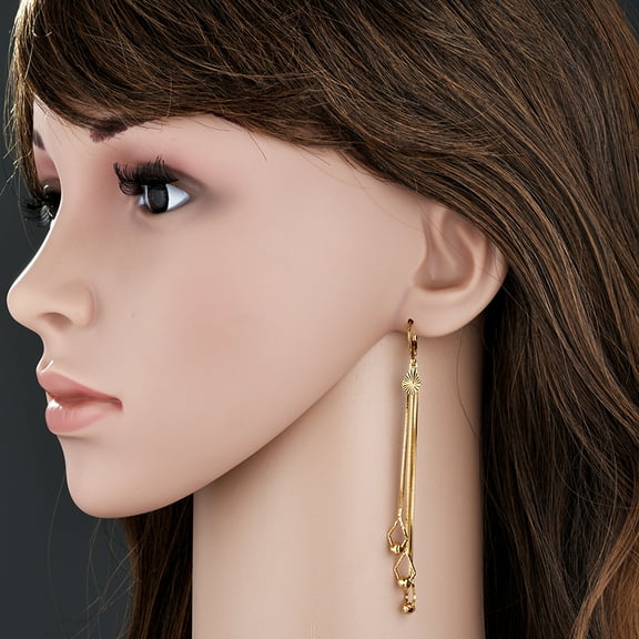 Gold Color Chain Tassel Drop Dangle Long 14K Yellow Gold Earrings For Women Bridal Earrings Fashion Party Jewelry Oorbellen Colgantes