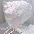thumbnail image 3 of LNMQLPDBS Baby Girls Summer Hat with Bow Toddler Girls Sun Hat with Eyelet Breathable Infant Hat with Chin Strap Double Ruffle Brimmed Lace Bonnet with Flowers Sun Protection Hat for Kids, 3 of 4