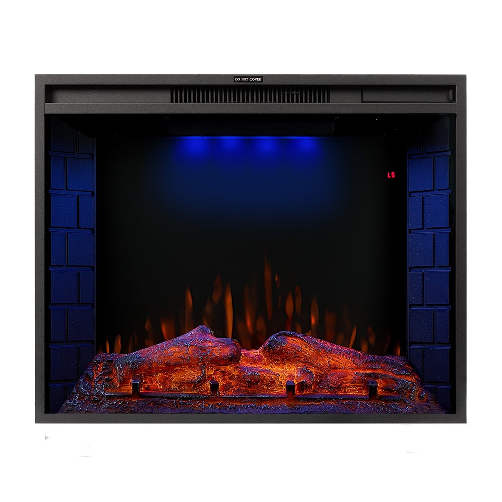 Kepooman 28" LED Recessed Electric Fireplace with 3 Top Light Colors & Remote Control & Adjustable Heating & Touch Screen, 1500W, Black